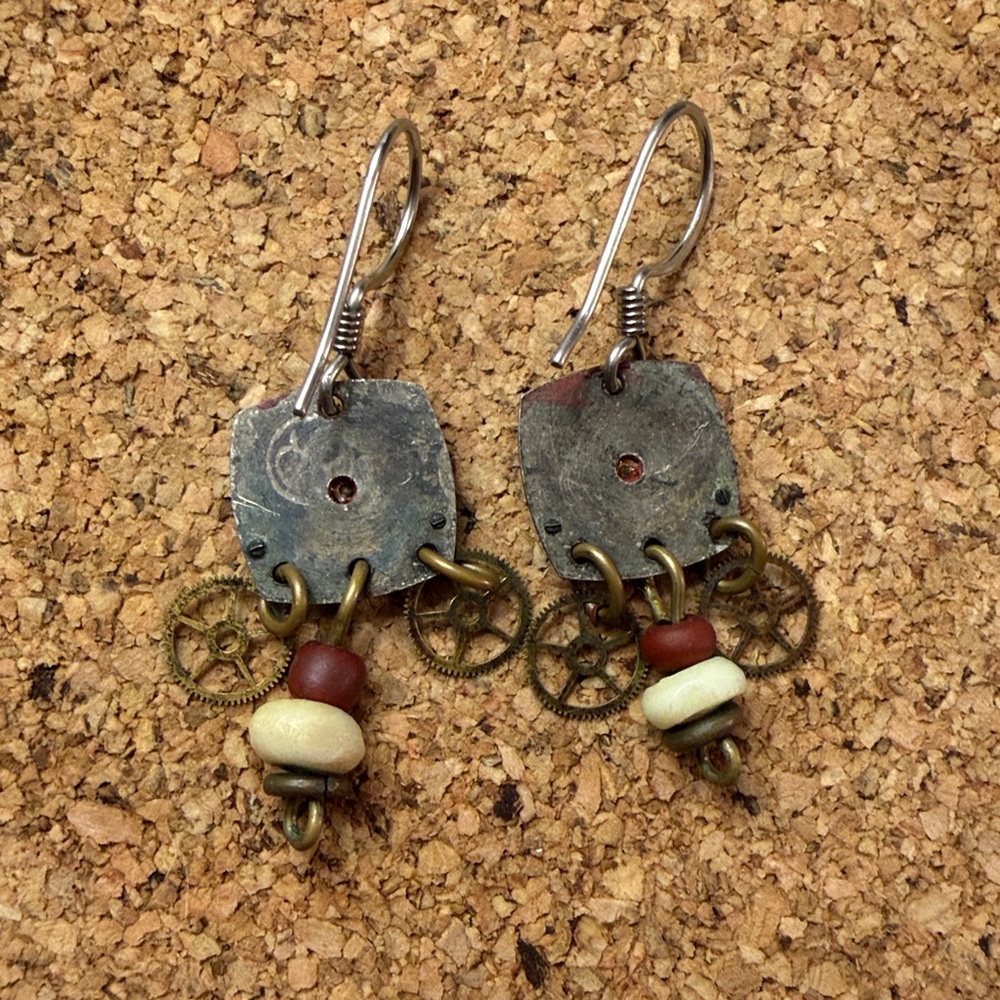 Artisan Red and Gold Earrings - Picture 5 of 5